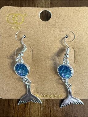 Blue Mermaid Tail Drop Earrings -